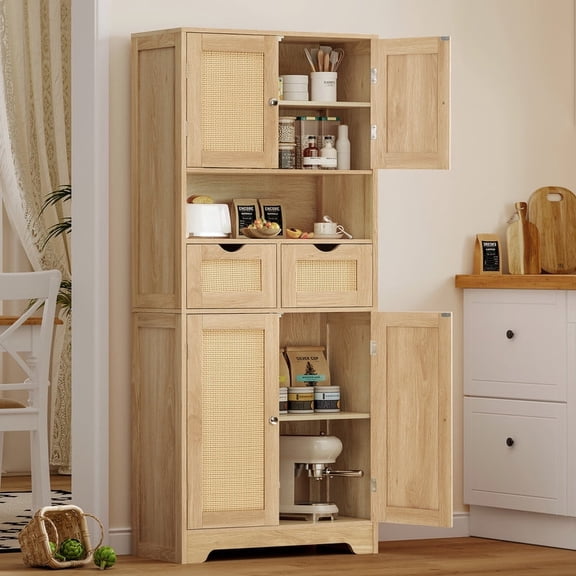 57.8" H Tall Storage Cabinet with Adjustable Shelf, Bathroom Cabinet with 2 Drawers, Linen Cabinet for Living Room, Black