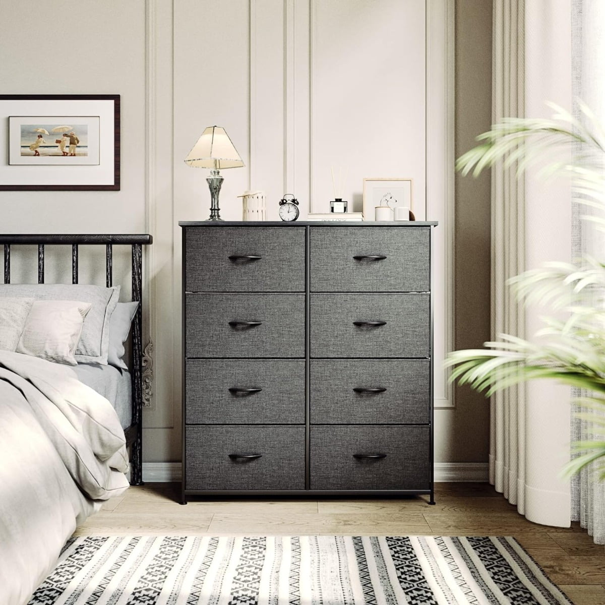 Tall Storage Dresser with 8 Drawers, Fabric Dresser for Bedroom, Black ...