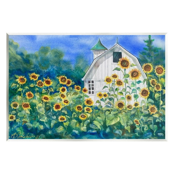 Tall Sunflowers Country Barn Landscape Painting Unframed Art Print Wall Art