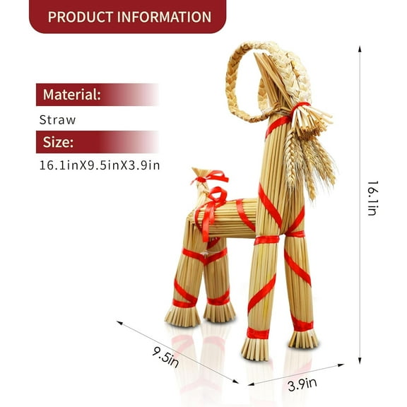 Tall Swedish Straw-Woven Christmas Goat – Yule Tradition Decor with Red Ribbon, Handmade Scandinavian Holiday Decoration for Indoor & Outdoor Use