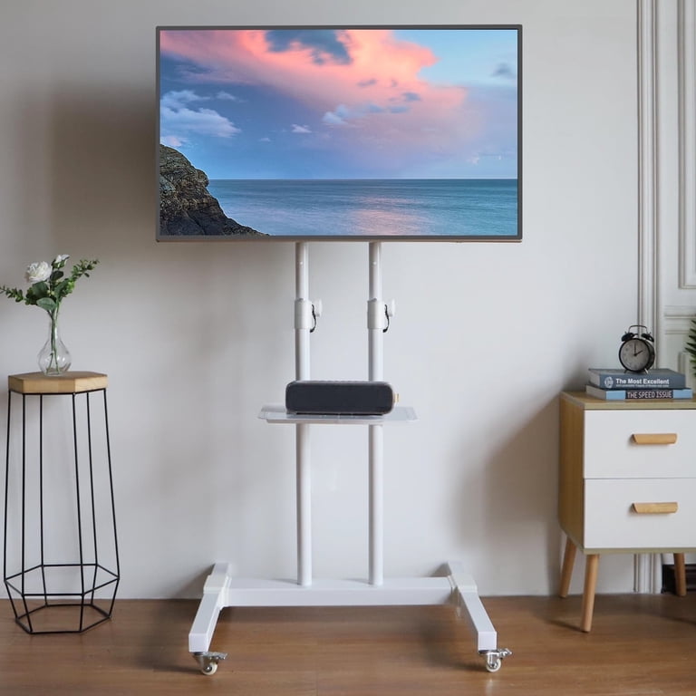 ECOTINY Mobiele Tv-standaard Op Wieltjes – Voor 32-85 Inch Tv’s Tot 70 Kg, In Hoogte Verstelbaar, VESA Max. 600x400 Mm, Inclusief Tabletsteun