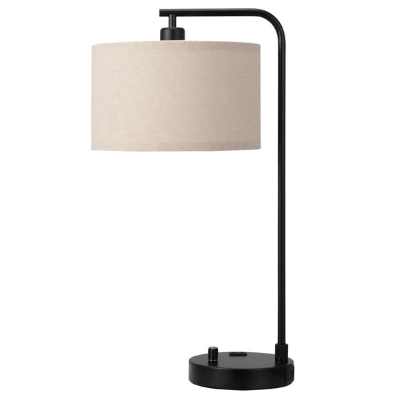 Tall Table Lamp with USB Port and Outlet, Dimmable Bedside Lamp for Nightstand, Desk Lamp with Linen Shade, LED Bulb Included, Perfect for Bedroom, Living Room, Office, Black