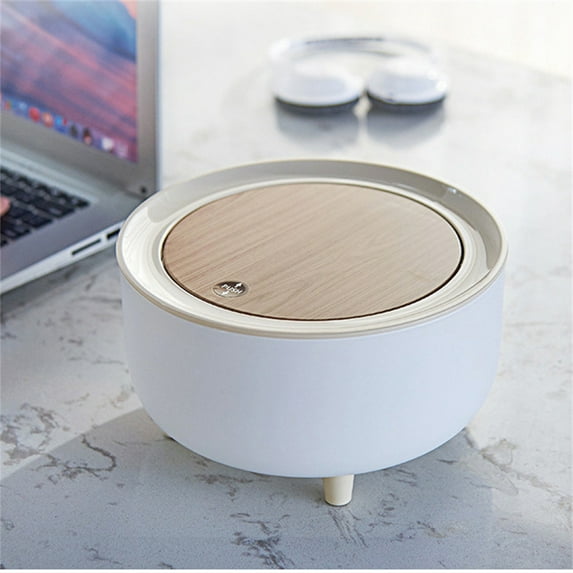 Tall Trash Can Plastic Imitation Wood Grain Household Desktop Mini Trash Can