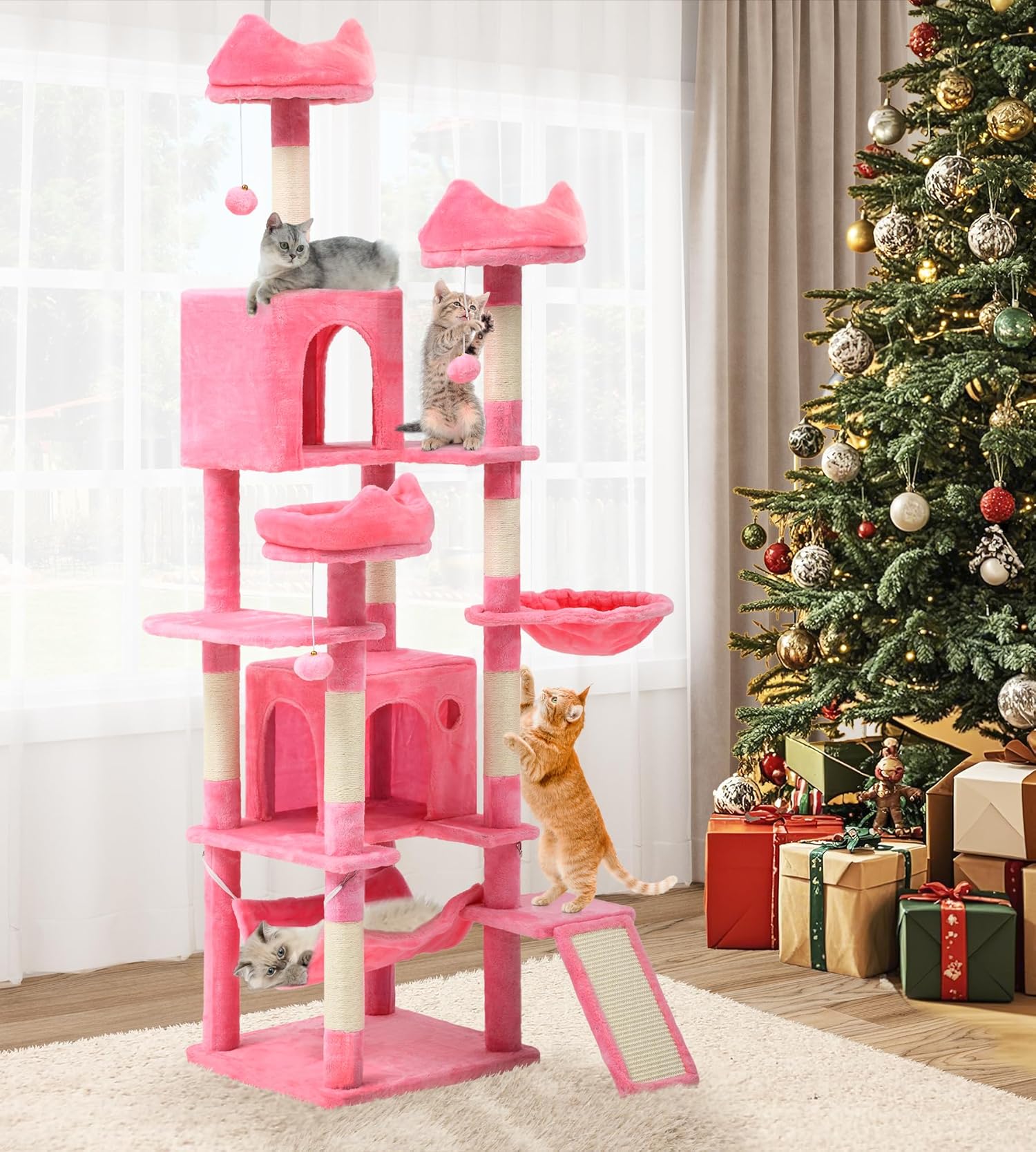 Tall Tree for Indoor Cats, 75 inch Multi-Level Tower with Condos ...
