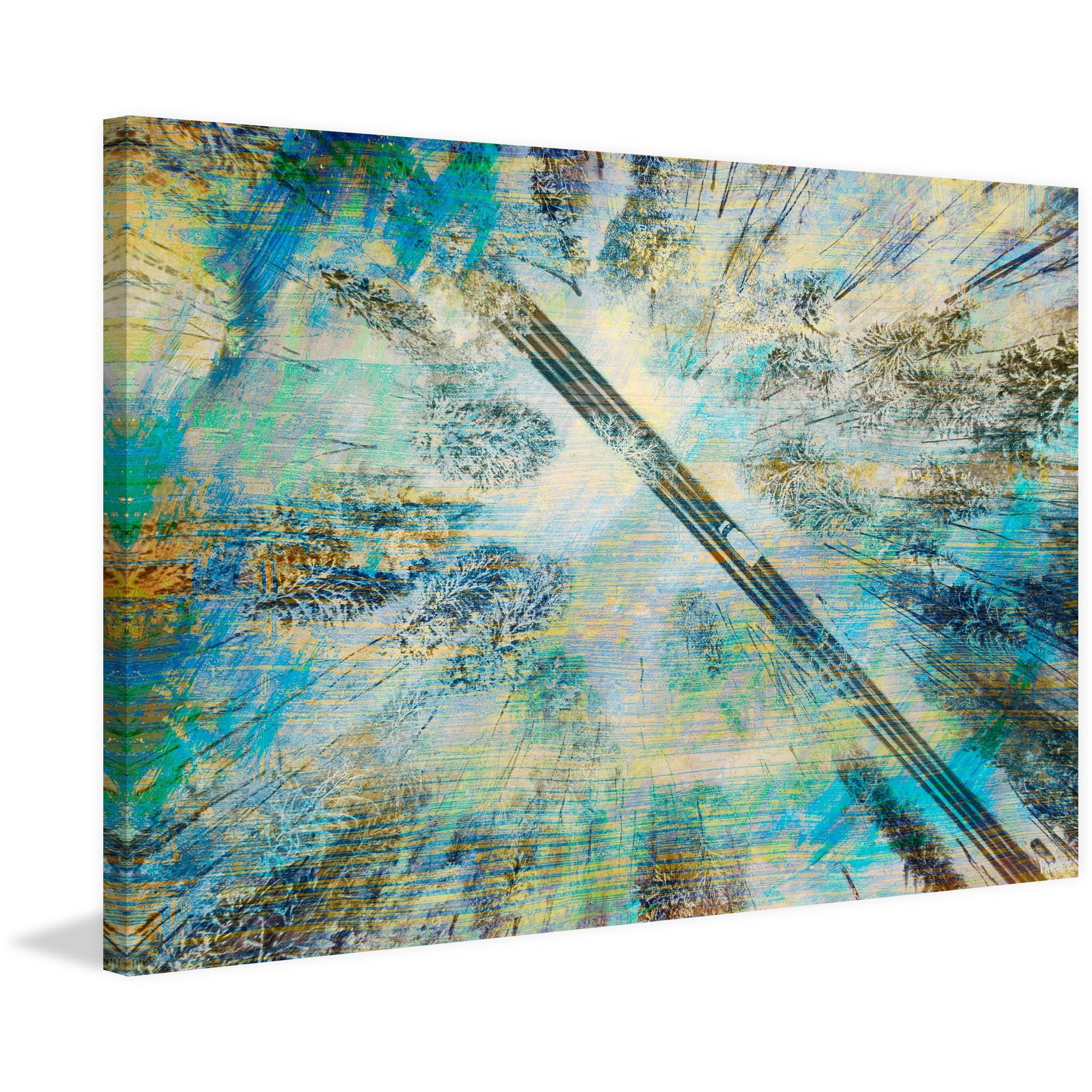 Tall Tree Road Abstract Blue and Green Canvas Art