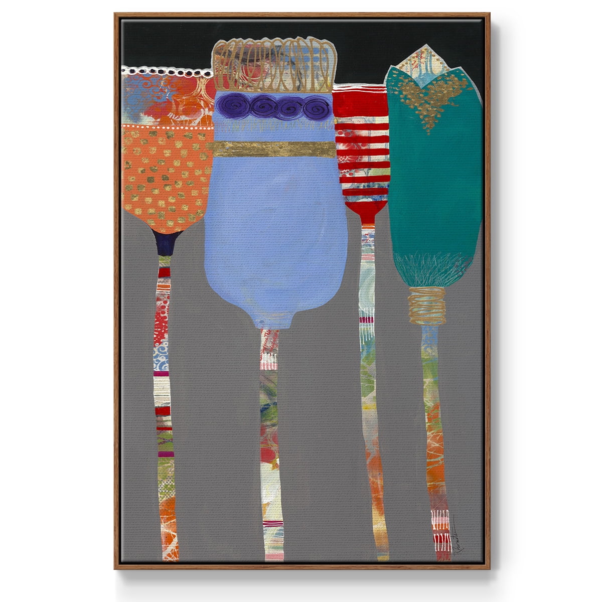Tall Tulips Framed Premium Gallery Wrapped Canvas - Ready to Hang - 25 x 37 - Walnut Floating Frame