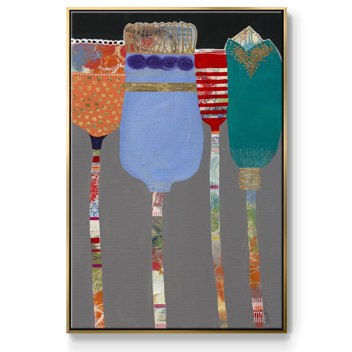 Tall Tulips Framed Premium Gallery Wrapped Canvas - Ready to Hang - 27 x 41 - Gold Floating Frame