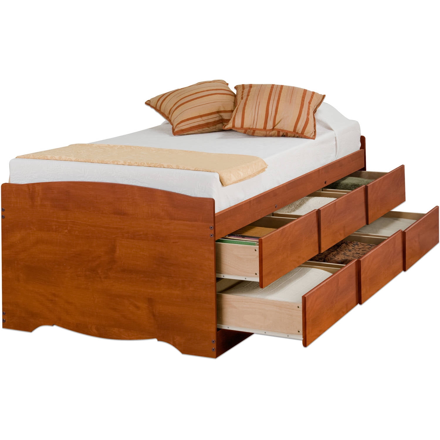 Tall Twin Captains Platform Storage Bed with 6 Drawers, Cherry