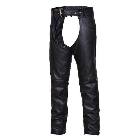 Tall Unisex Premium Leather Jean Pocket Motorcycle Chaps,Black,Size - 2XS