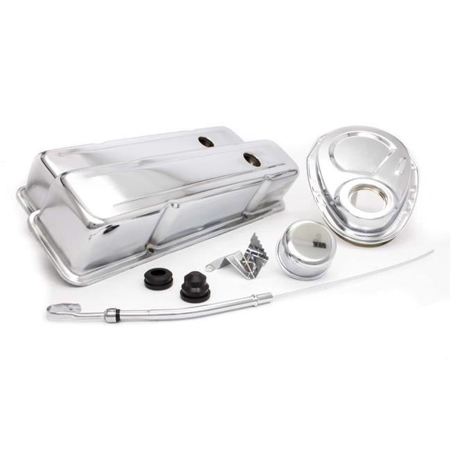 Chrome Valve Cover Breathers With Blue Bowtie Logo & Grommets – Chevy Small/Big Block Set 3 thumbnail image