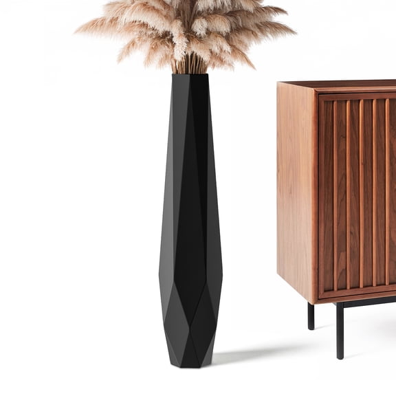 Tall Vases - 27.5" Tall Floor Vase for Home Decor, Resin Floor Vase with Handmade Dimensional Geometric Style, Fits Into Hay/Pampas Grass, Boho Living Room Decor (Black)