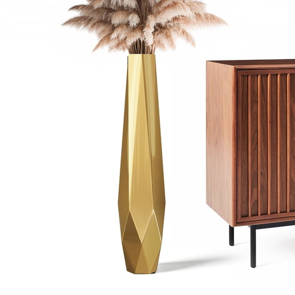 Tall Vases - 27.5" Tall Floor Vase for Home Decor, Resin Floor Vase with Handmade Dimensional Geometric Style, Fits Into Hay/Pampas Grass, Boho Living Room Decor (Gold)