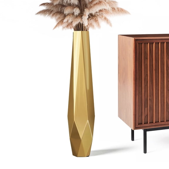 Tall Vases - 27.5" Tall Floor Vase for Home Decor, Resin Floor Vase with Handmade Dimensional Geometric Style, Fits Into Hay/Pampas Grass, Boho Living Room Decor (Gold)