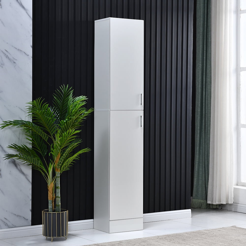 Tall Slim White Cabinet with Free Standing Shelves, Waterproof Narrow ...