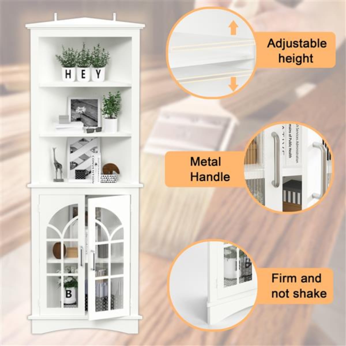 Tall White Freestanding Corner Storage with Adjustable Shelves