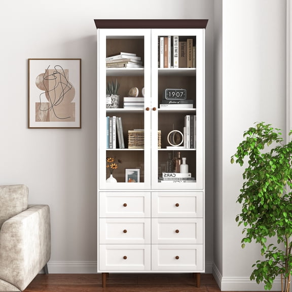 Tall White MDF Storage Display in Living Spaces | Glass Door Design Saves Time | High - Quality MDF Build | Provides Customizable Storage Options