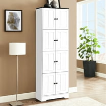 Tall White Storage Cabinet With 8 Doors And 4 Shelves For Closet - 8-door 4-shelf Living Room, Bedroom, Bathroom, Kitchen, Office Mess- Solution