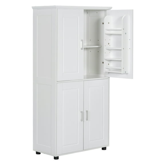 Tall and Wide Bathroom Floor Storage Cabinet, Bathroom Storage Unit, Freestanding Cabinet with 4 Doors for Washroom Furniture, Laundry Room, Adjustable Shelves, White