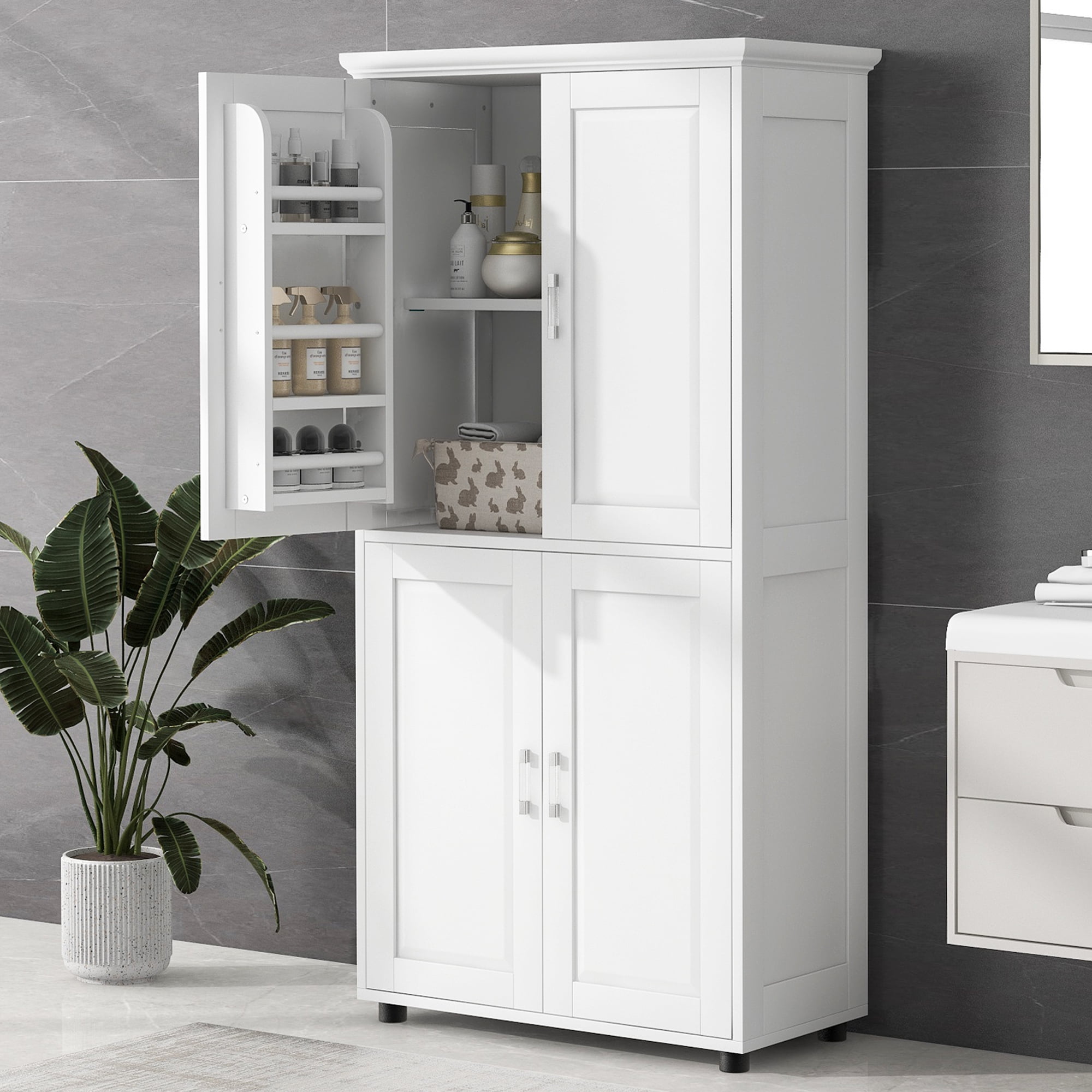 Tall and Wide Bathroom Floor Storage Cabinet,Bathroom Storage Unit ...