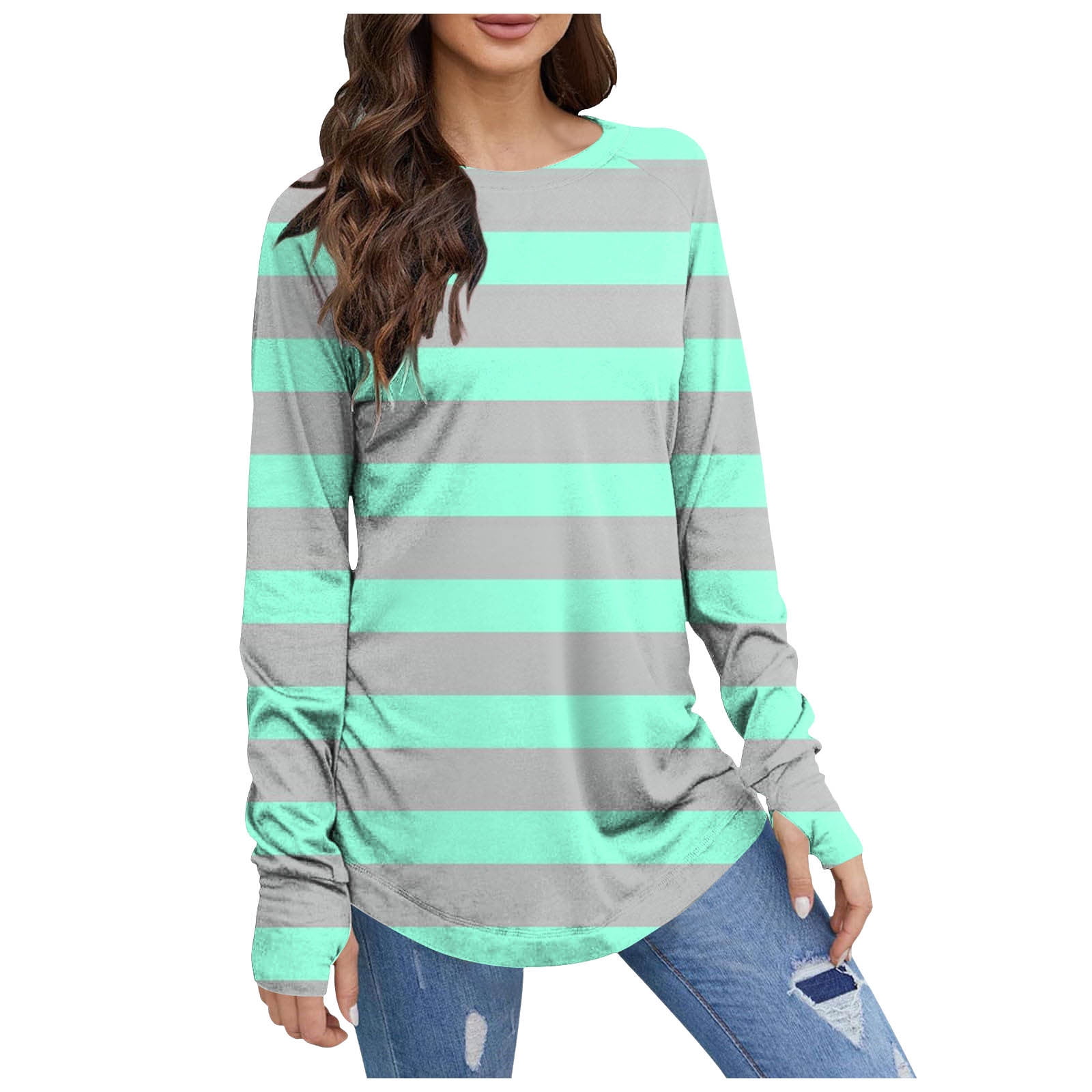 Tall Women T Shirts for Long Body Women Long Sleeve Top Round Neck 