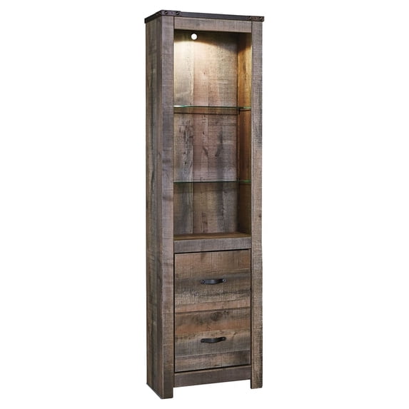Tall Wooden Pier with 1 Door Cabinet and 2 Adjustable Glass Shelves Brown - Saltoro Sherpi