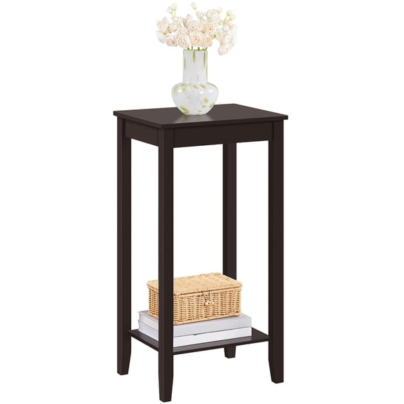 Tall End Table with Storage Shelf, 2-Tier Narrow Sofa Side Table for Living Room, Couch, Hallway, Small Spaces, Solid Wood Legs, 29 Inches Height, Brown