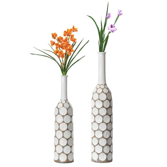 Tall floor vases for decor living room floor, Decorative Contemporary Floor Vase White Carved Divot Bubble Design with Tall Neck, 26 Inch, big vases home decor,