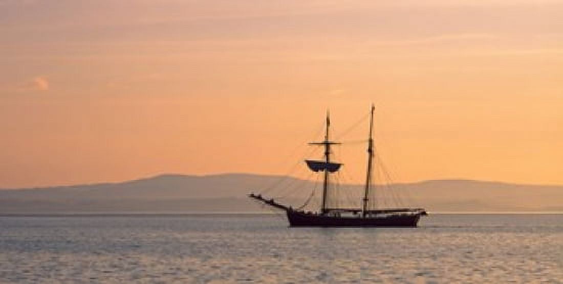 Tall ship in the Baie De Douarnenez at sunrise Finistere Brittany France Canvas Art - Panoramic Images (24 x 12)