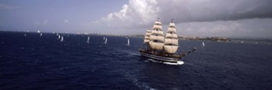 Tall ship in the sea Puerto Rico Canvas Art - Panoramic Images (36 x 12)
