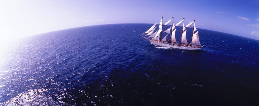 Tall ship in the sea Puerto Rico USA Canvas Art - Panoramic Images (36 x 12)