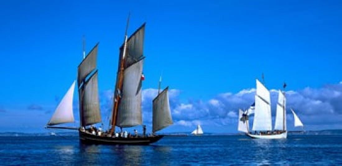 Tall ship regatta featuring Cancalaise and Granvillaise Baie De Douarnenez Finistere Brittany France Canvas Art - Panoramic Images (24 x 12)