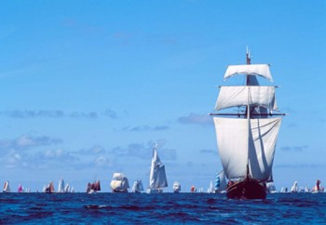 Tall ship regatta in the Baie De Douarnenez Finistere Brittany France Canvas Art - Panoramic Images (36 x 25)
