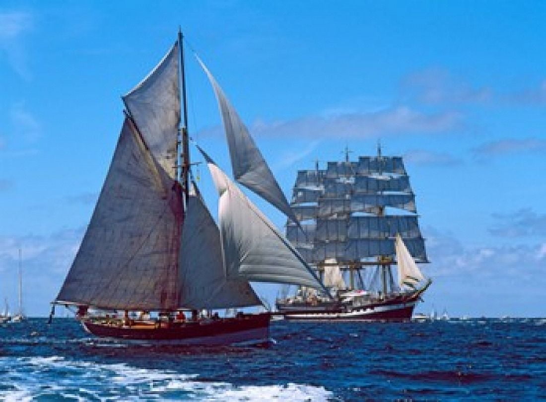 Tall ship regatta in the Baie De Douarnenez Finistere Brittany France Canvas Art - Panoramic Images (36 x 27)