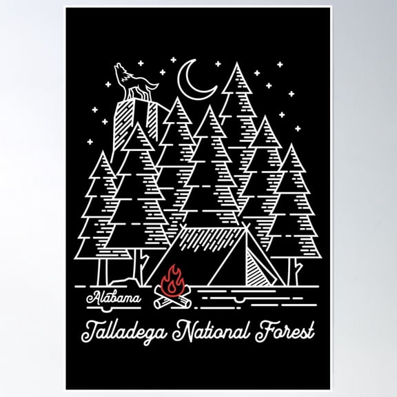 Talladega National Forest Monoline Poster Wall Art, Modern Wall Decor, 8x12 UNFRAMED