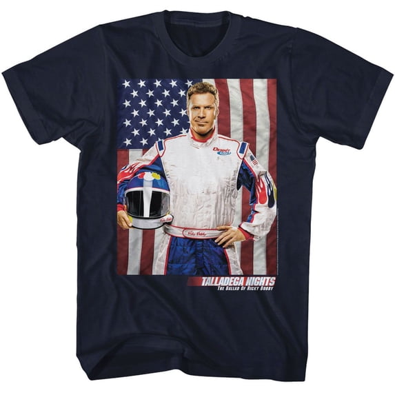 Talladega Nights Rb And Flag Navy Adult T-Shirt 3Xlt