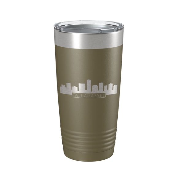 Tallahassee Skyline Minimalist Tumbler Travel Mug Insulated Laser Engraved Coffee Cup Florida 20 oz Olive Green