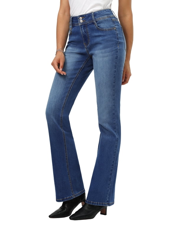 Tall Women Slim Bootcut Flare Blue Jeans Trendy Denim Pants Dark Wash Bell Bottom, 34'' Inseam,Size 12