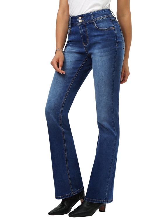 Tall Women's Bootcut Dark Blue Mid Rise Flare Jeans Trendy Bell Bottom Denim Pants, 38'' Inseam, Size 12