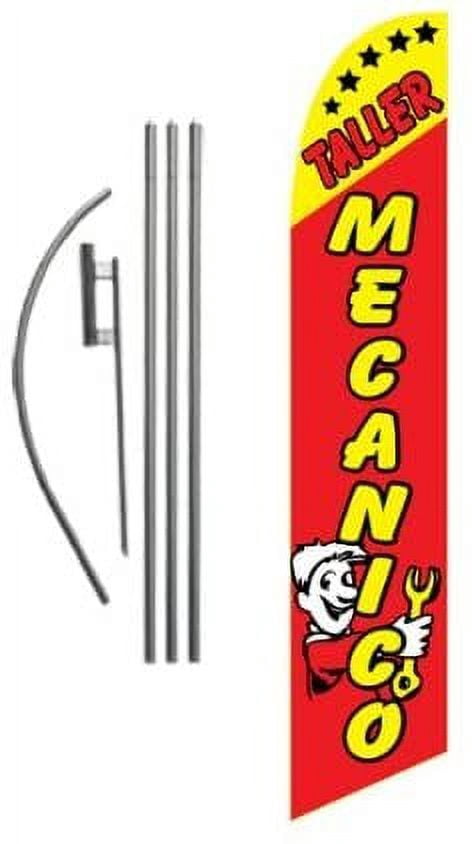 Taller Mecanico Spanish Advertising Feather Banner Swooper Flag Sign with Flag Pole Kit and Ground Stake