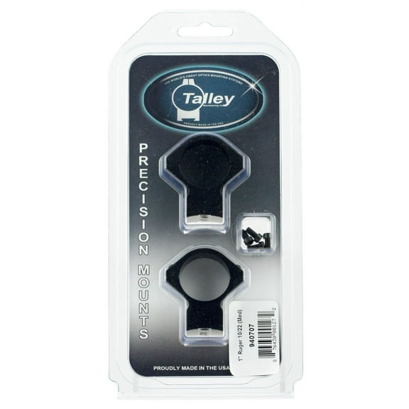 Talley 940707 Ring/Base Combo Medium 2-Piece Base/Rings For Ruger 10/22 Black Matte Anodized Finish 1" Diameter