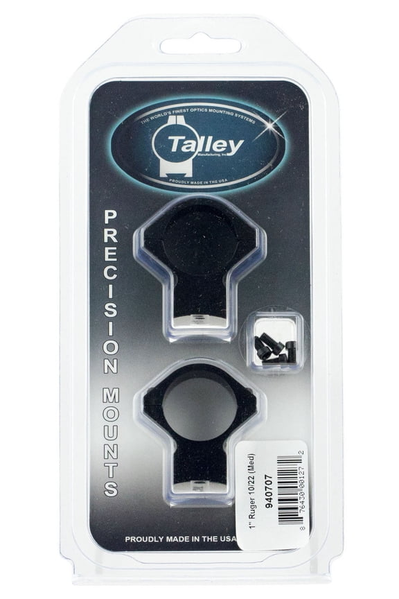 Talley 940707 Ring/Base Combo Medium 2-Piece Base/Rings For Ruger 10/22 Black Matte Anodized Finish 1" Diameter