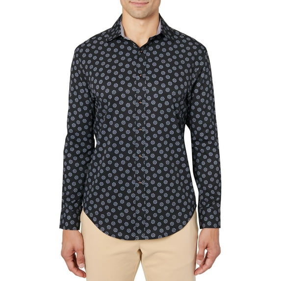 Tallia BLACK Slim-Fit Performance Stretch Medallion-Print Shirt, US Small