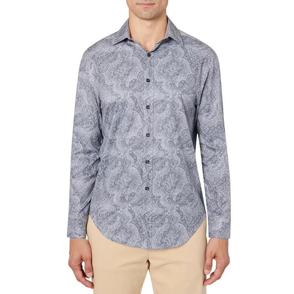 Tallia GREY Slim-Fit Non-Iron Performance Stretch Printed Shirt, US 2X-Large