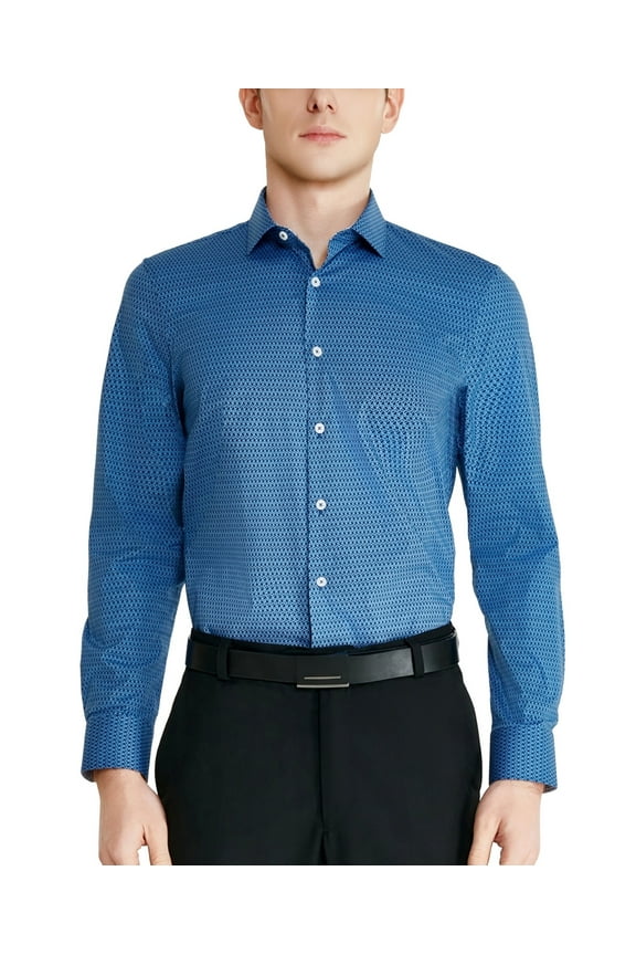 Mens Slim fit Dress Shirt Medium 15-15.5 32-33 Blue Geometric