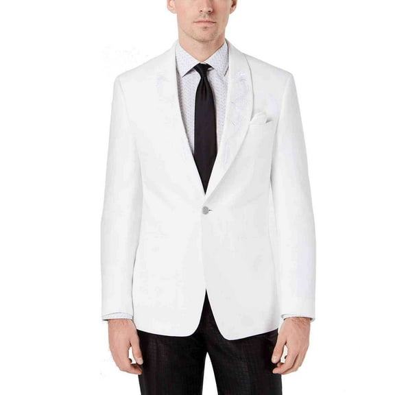 Tallia Men’s Slim-Fit Embroidered Linen Sport Coats, White, 42