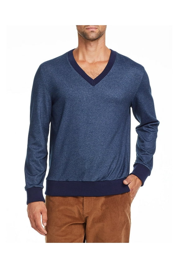 Men's Slim Fit Navy V Neck Sweater-Size Medium
