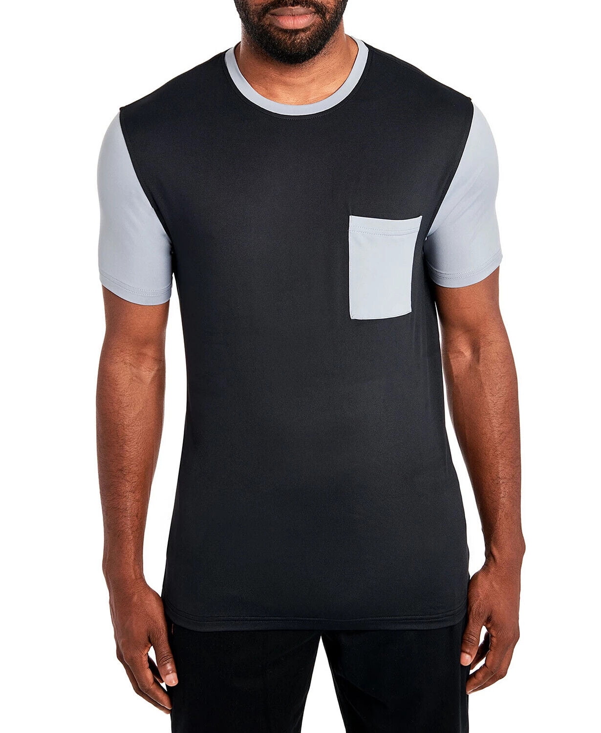 Tallia Men's Slim Fit Short Sleeve Stretch Pocket T-Shirt in Black-Small
