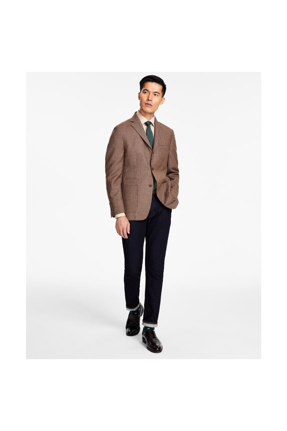 Men's Slim-Fit Wool-Blend Printed Sport Coat Charcoal/tan 48L B4HP $295