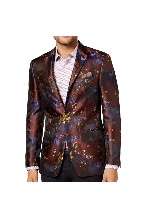Mens Abstract Floral Two Button Blazer Jacket, Multicoloured, 38 Regular