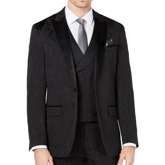 Tallia Mens Black Bird One Button Blazer Jacket, Black, 42 Long